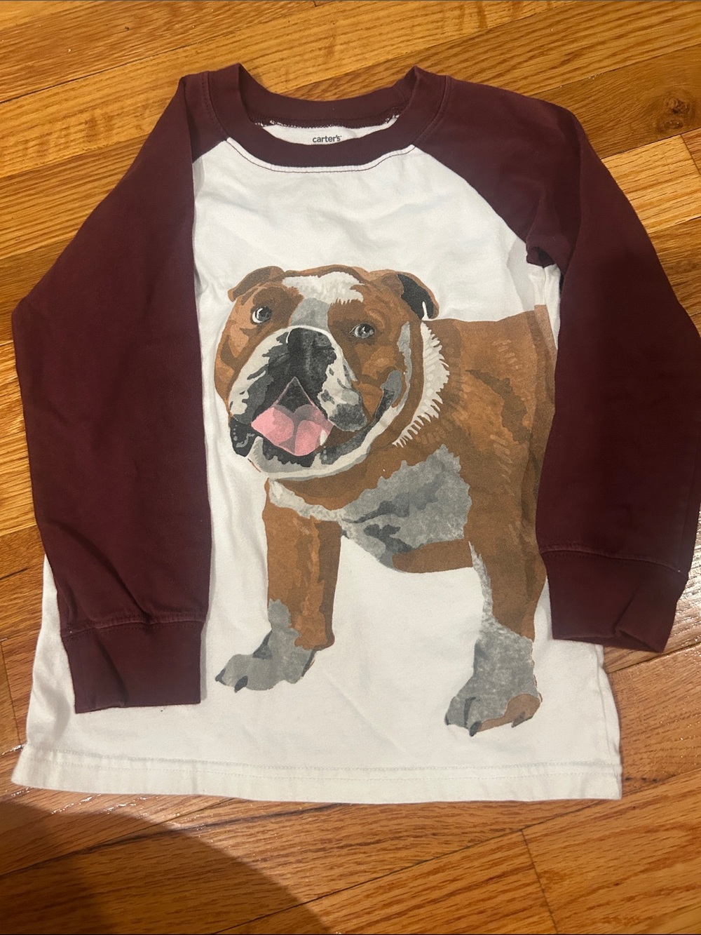 Carter's White Body Burgundy Sleeve Bulldog Long-Sleeve Tee